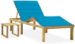 Zakito Europe Leżak Drewniany Z Poduszką I Stolikiem Niebieski 200X70X77cm Ze3065868