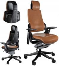 Unique Fotel Ergonomiczny Wau Czarny/Skóra Naturalna Brązowa Biuro