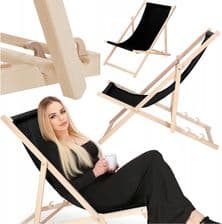 Springos Leżak Drewniany Ogrodowy Plażowy Składany Czarny Leżaki Plażowe Producent