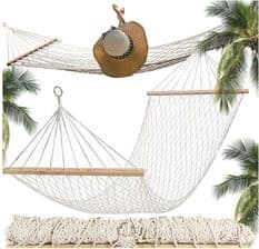 Abarqs Hamak Ogrodowy Huśtawka Sznurkowy Ze Stelażem Bujak Siatka Pleciony Biały