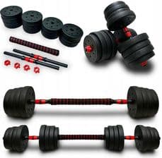 Sportforfun Hantle Bitumiczne 2X20Kg Z Łącznikiem Zestaw Talerzy 40Kg Gryf Sztanga Czarny Czerwony