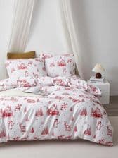 Spod Igły I Nitki Pościel Świąteczna Satyna Bawełniana Laponia 160X200 Biała Czerwona Zimowy Krajobraz