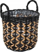 Kosz Donica Ogrodowa Technorattanowa Z Folią Czarny Beż 34X27X43Cm