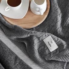 Moyha Pled Wełniany Warkoczowy Splot Grafit